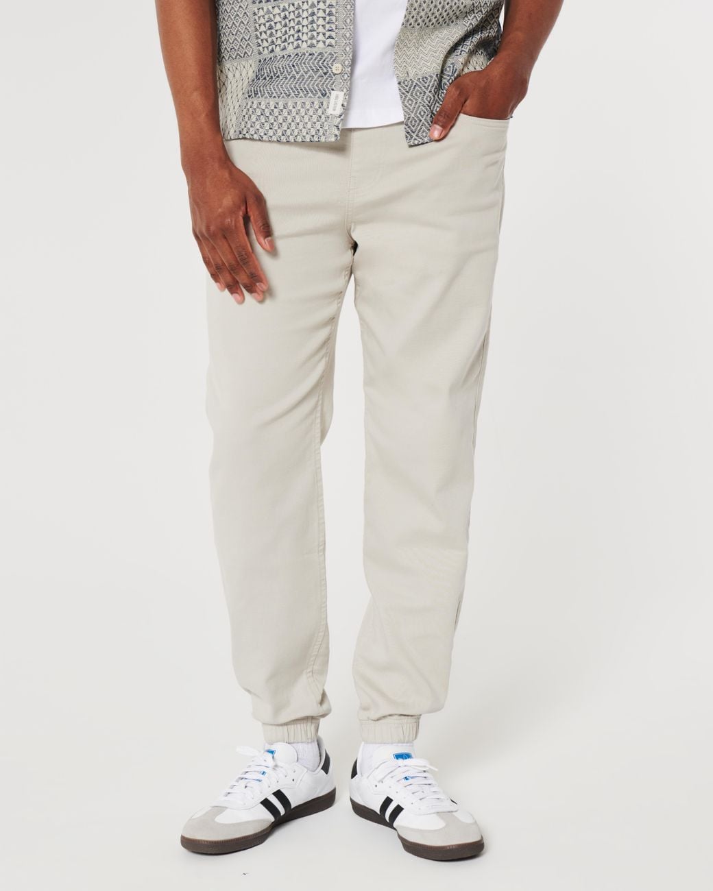Hollister White Relaxed Twill Joggers for men