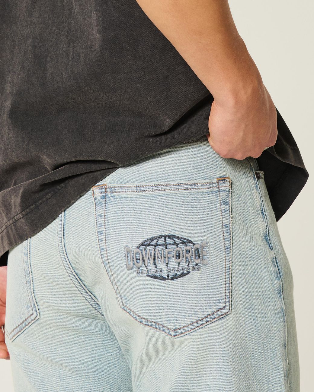 Hollister Blue Light Wash Downforce Racing Graphic Loose Jeans for men