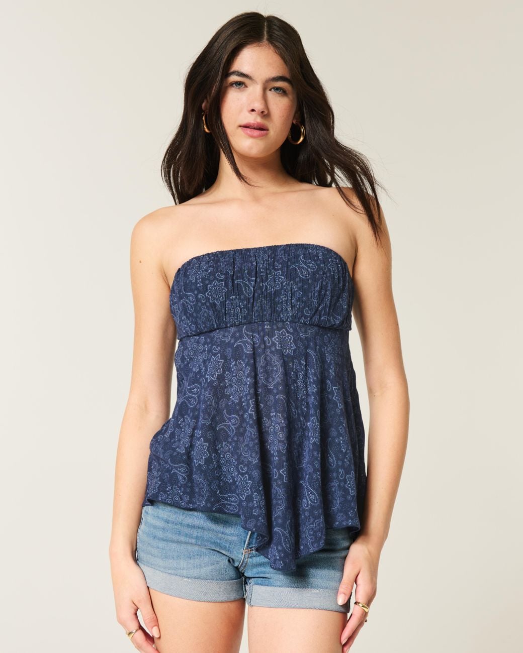 Hollister Blue Strapless Handkerchief Hem Top