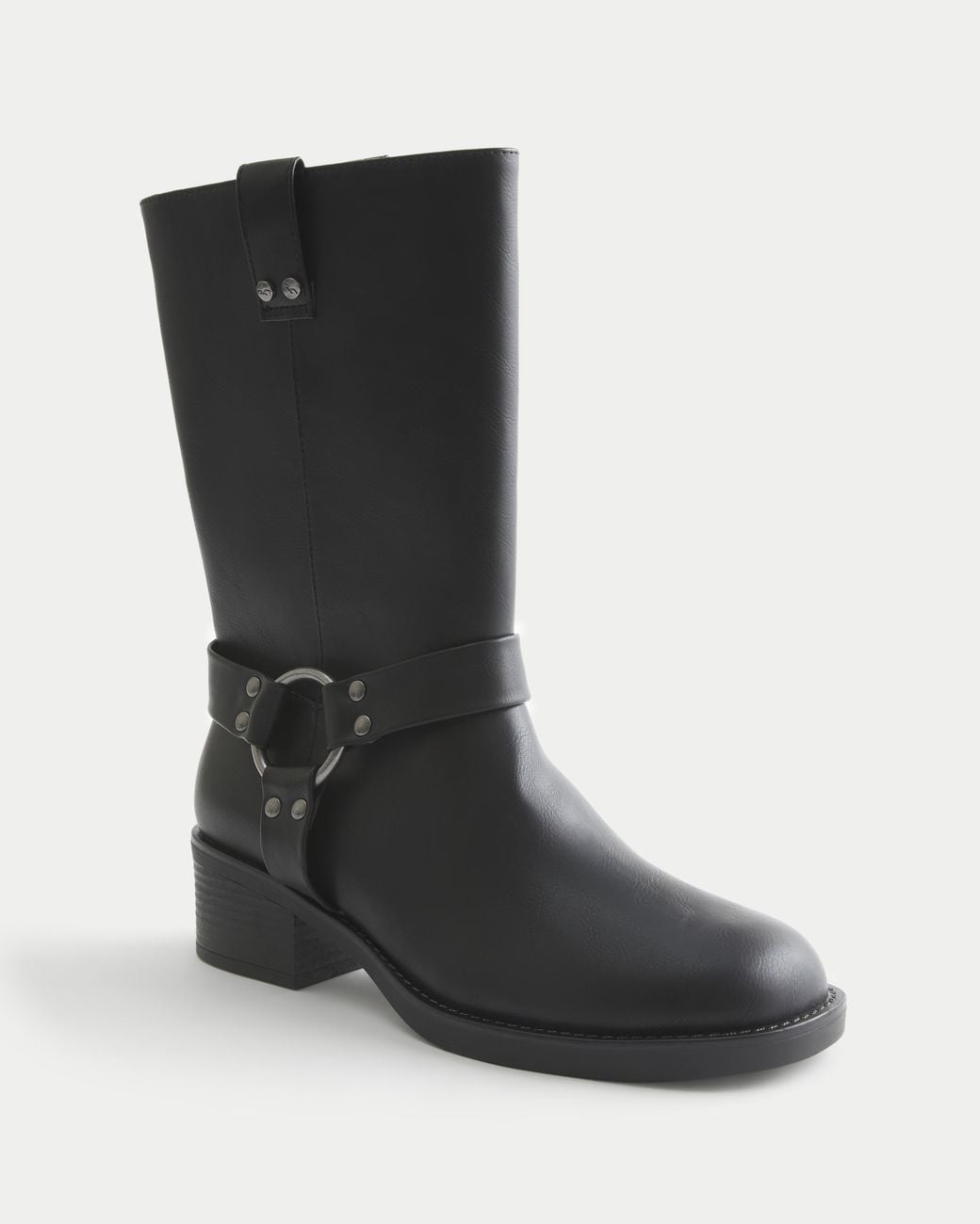 Hollister Black Faux Leather Moto Boots