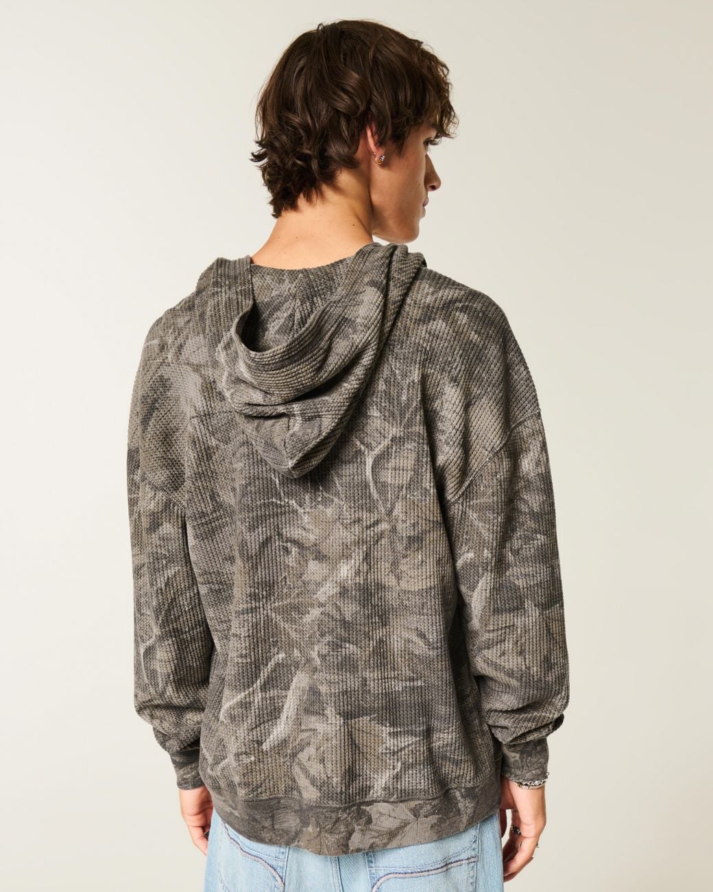 Hollister Gray Boxy Thermal Camo Zip-up Hoodie for men