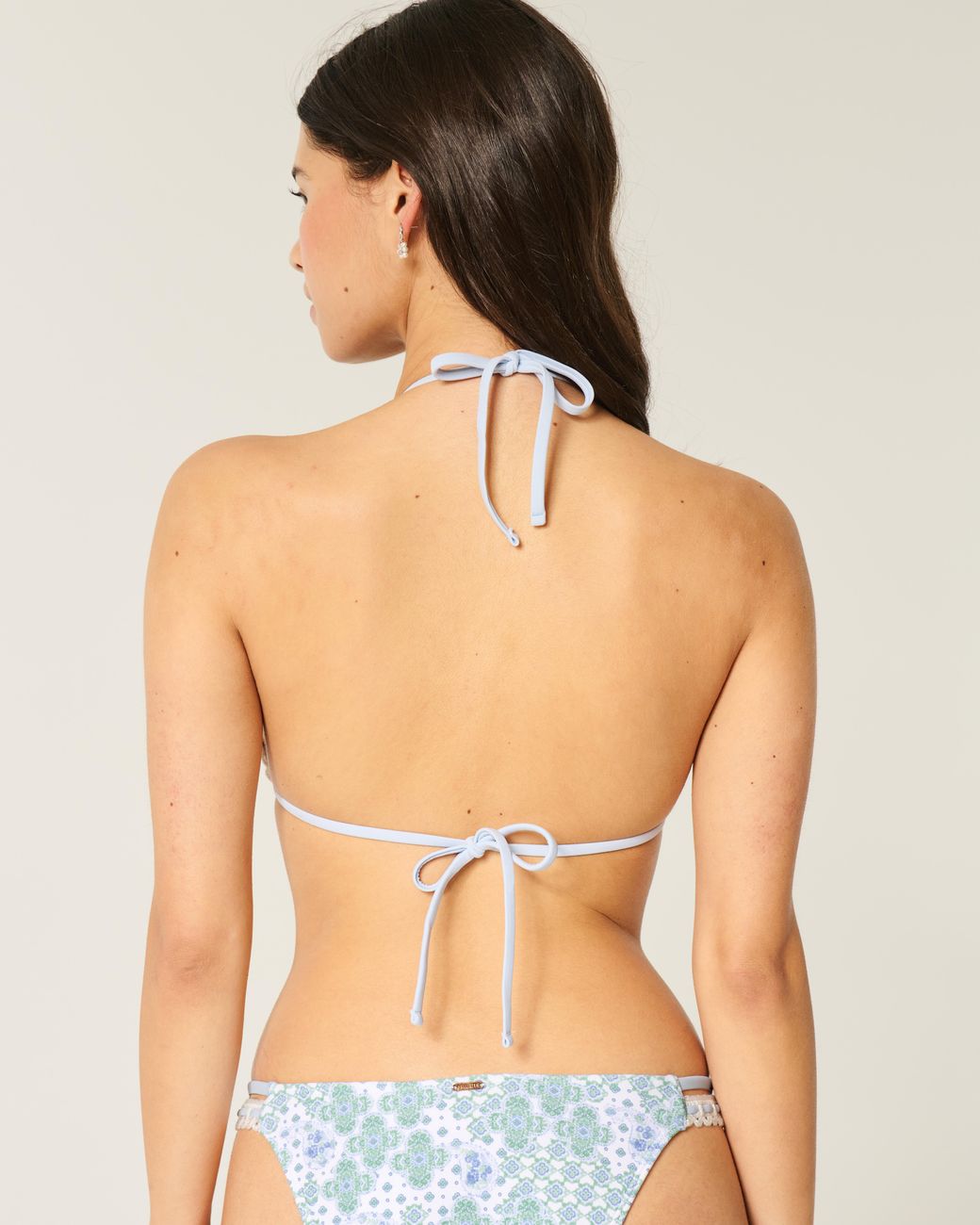 Hollister Blue Crochet-style Trim Halter Triangle Bikini Top