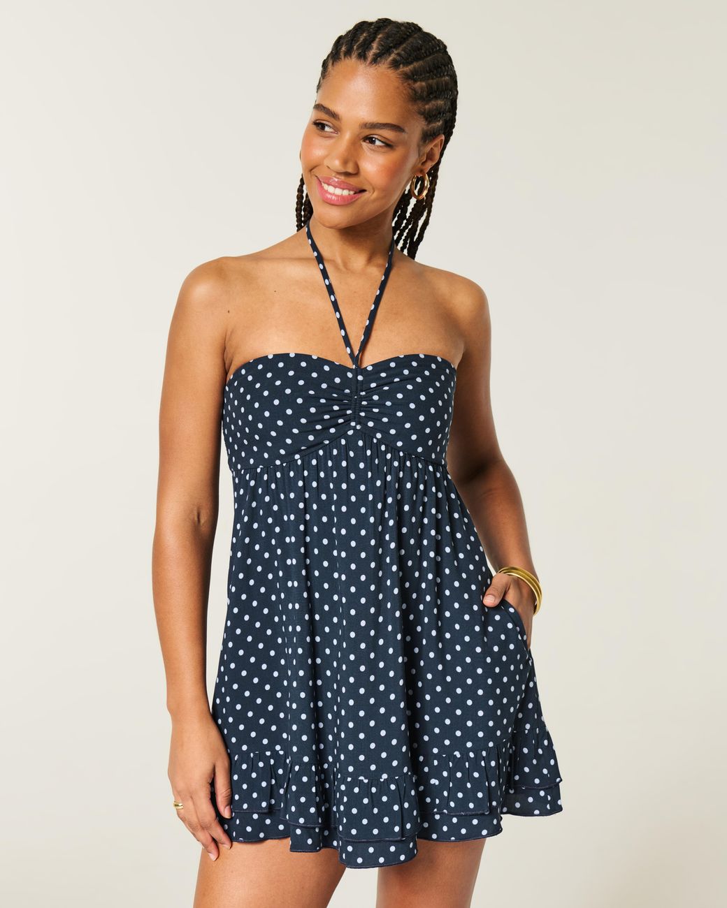 Hollister Blue Strapless Babydoll Mini Dress