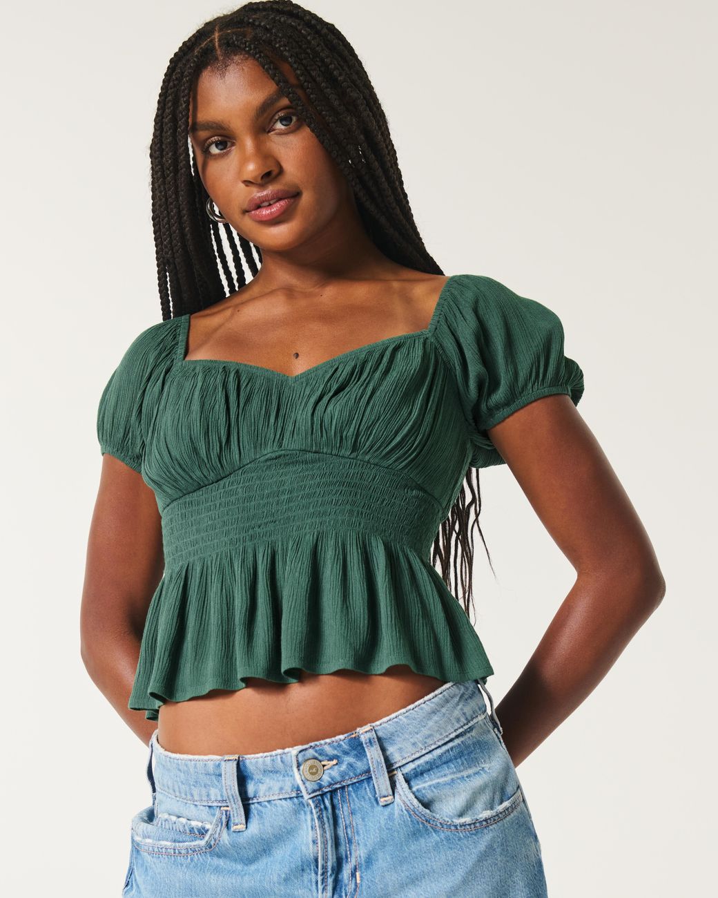 Hollister Smocked Peplum Top in Green Lyst UK