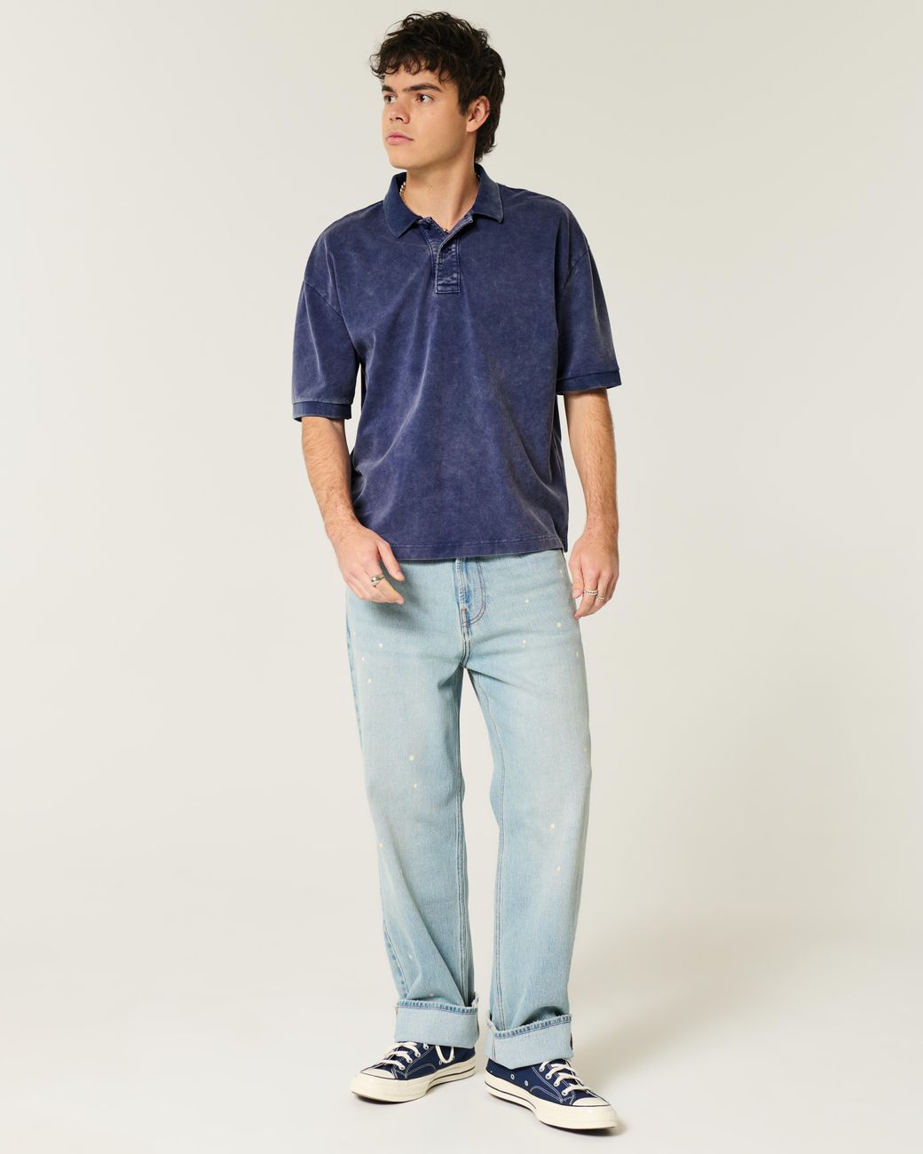 Hollister Blue Boxy Crop Washed Polo for men