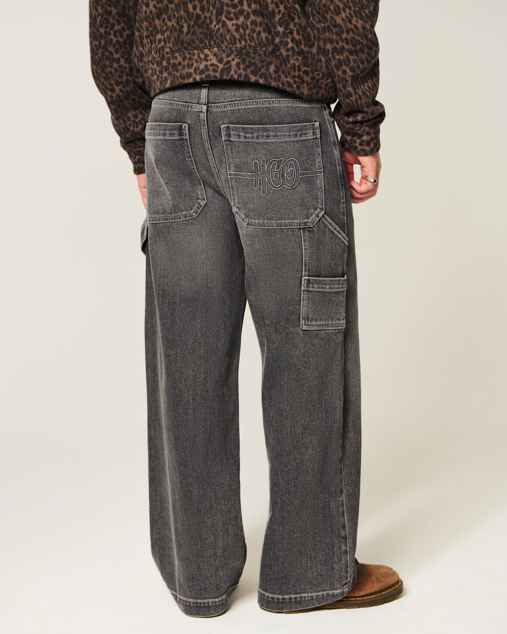 Hollister Gray Washed Black Super Baggy Painter Jeans for men