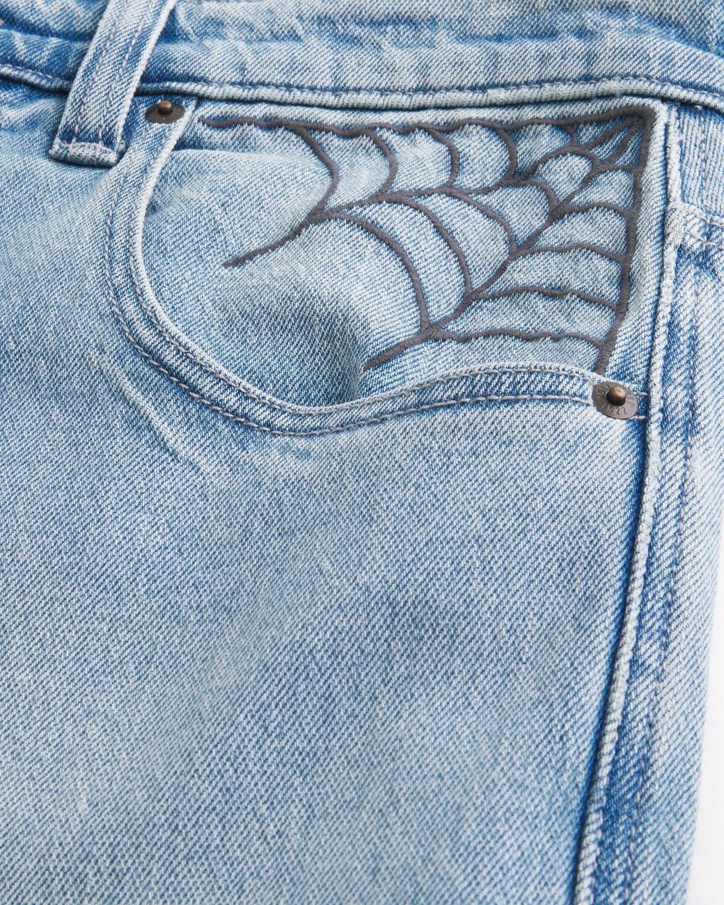 Hollister Blue Light Wash Spider Embroidery Super Baggy Jeans for men