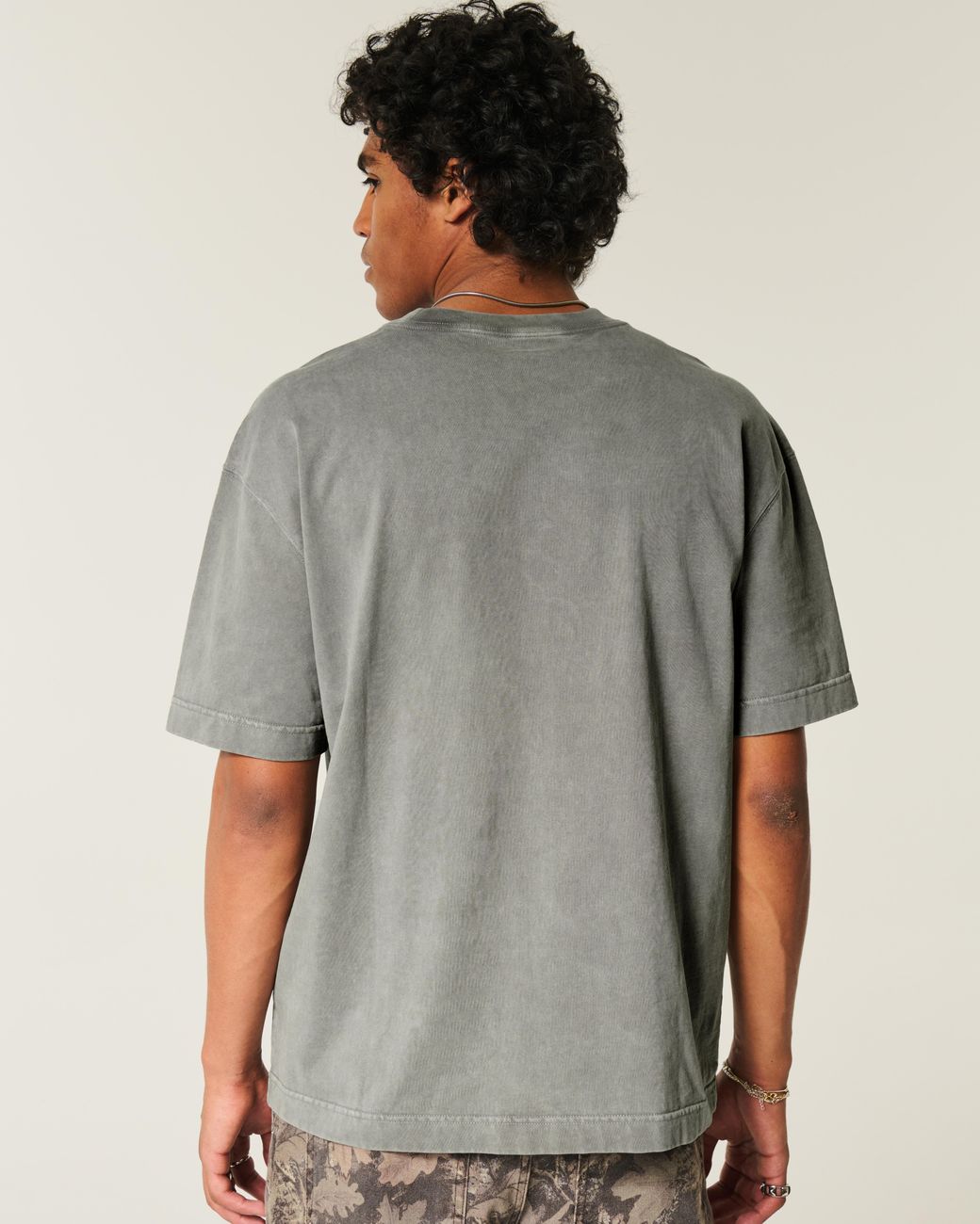 Hollister Gray Boxy Heavyweight Washed Cotton Crew T-shirt for men