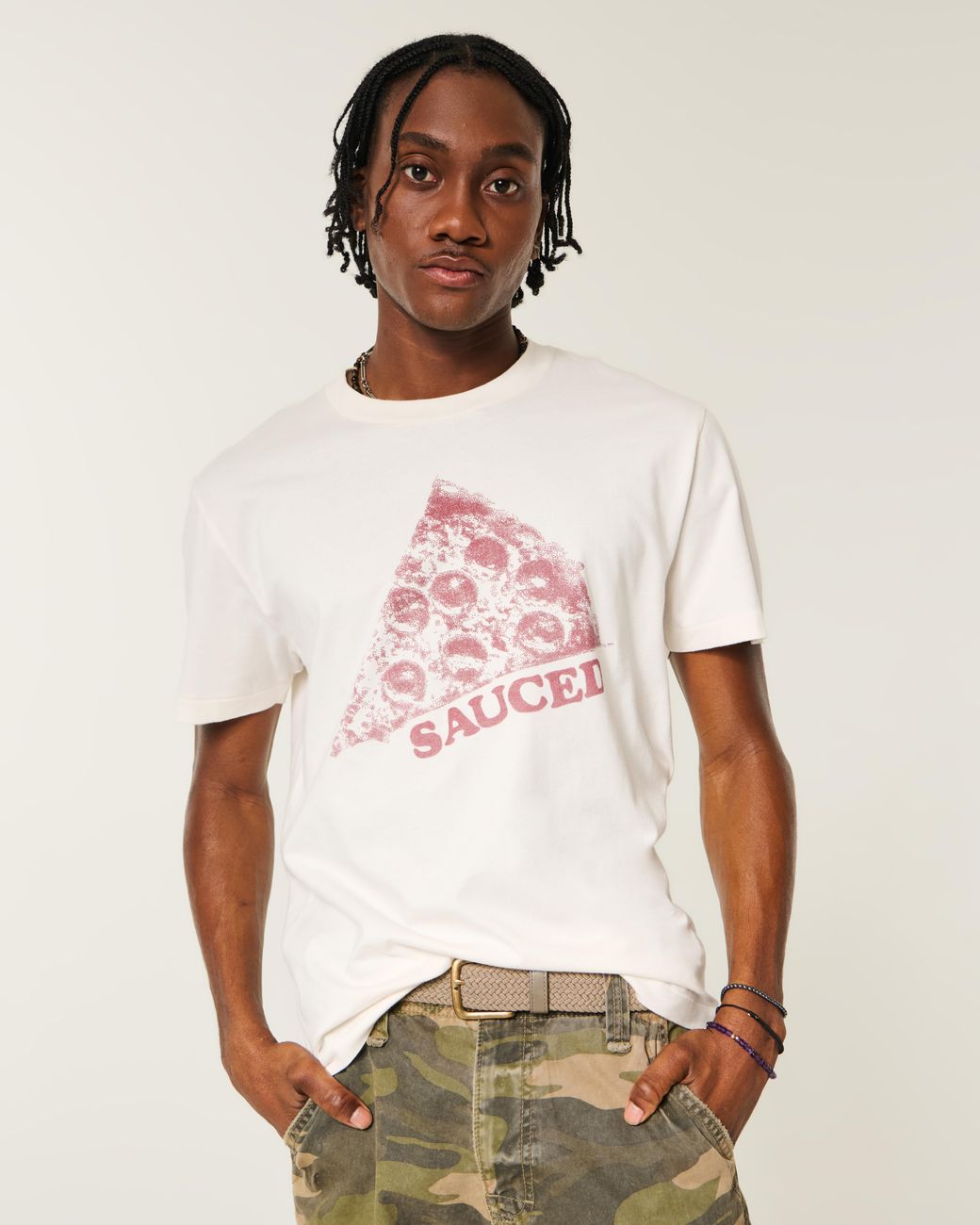 Hollister Pink Relaxed Pizza Graphic Tee for men