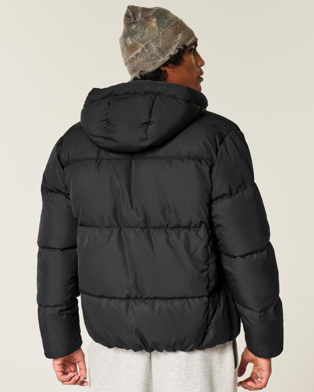 Hollister Black Faux Fur-lined Puffer Jacket for men