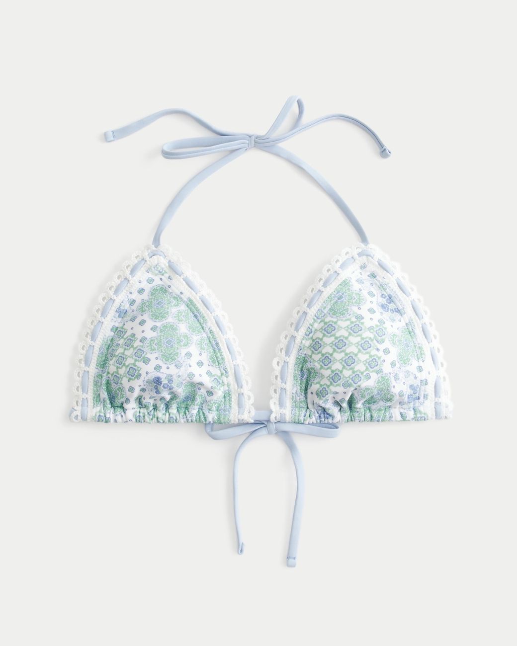 Hollister Blue Crochet-style Trim Halter Triangle Bikini Top