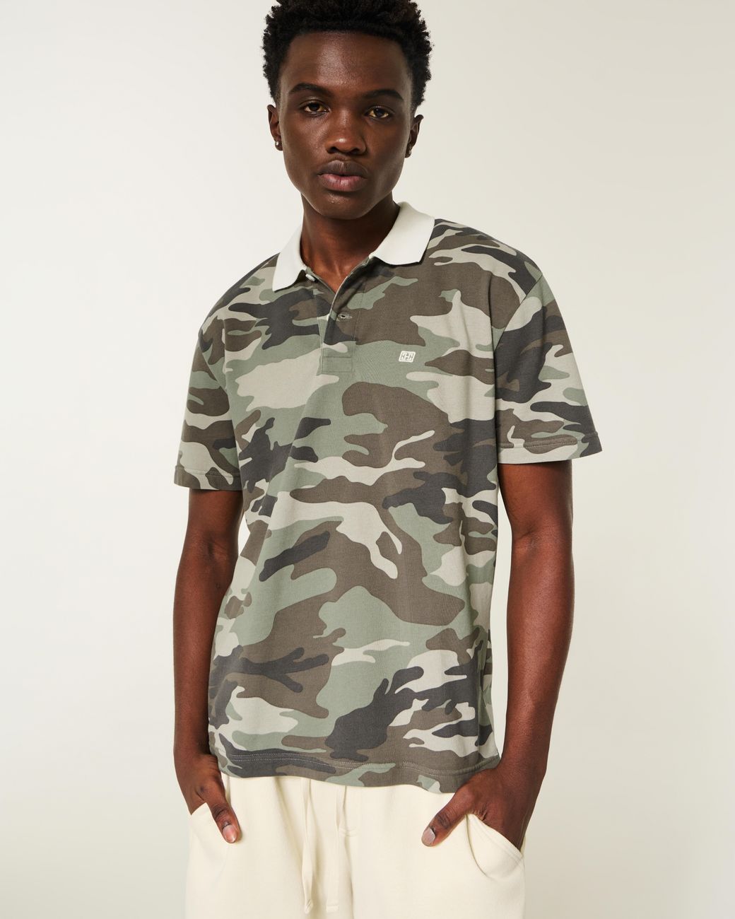 Hollister Gray Relaxed Camo Polo for men