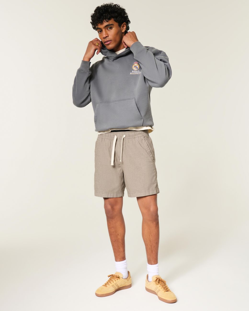 Hollister Gray Mid-thigh Linen-blend Pull-on Shorts for men