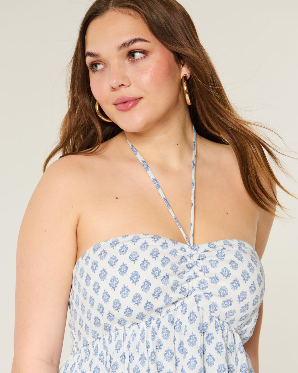 Hollister Blue Tiered Halter Babydoll Top