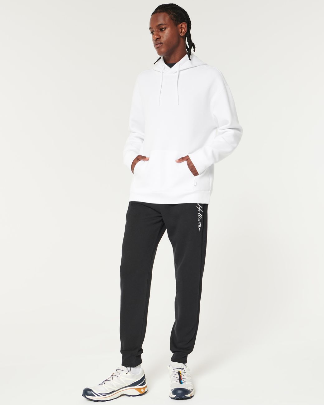 White hoodie black joggers hotsell