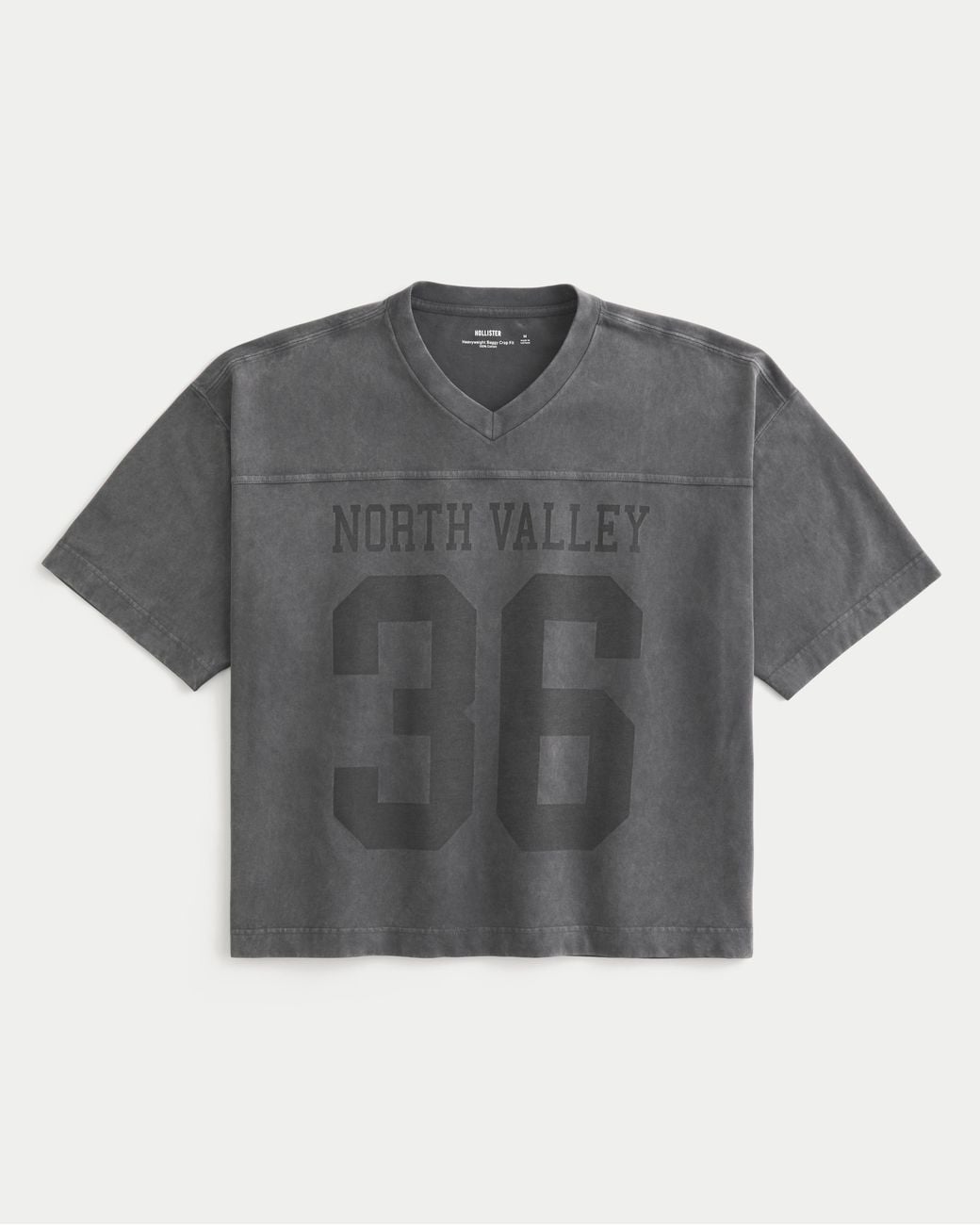 Hollister Gray Heavyweight Baggy Crop Varsity Graphic Football Tee for men
