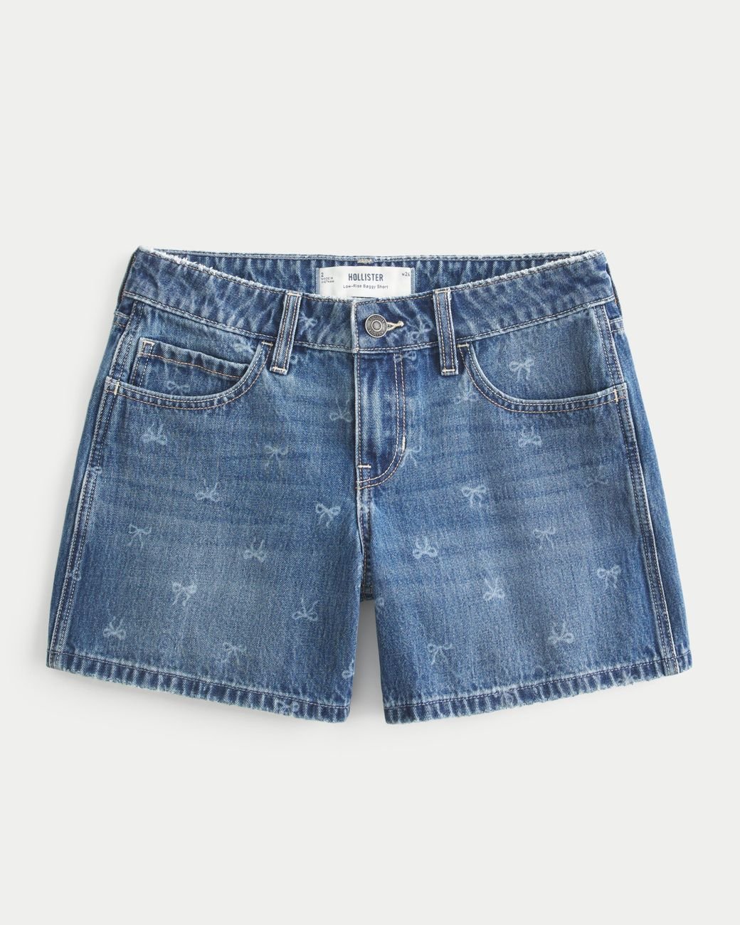 Hollister Blue Low-rise Bow Pattern Baggy Denim Shorts