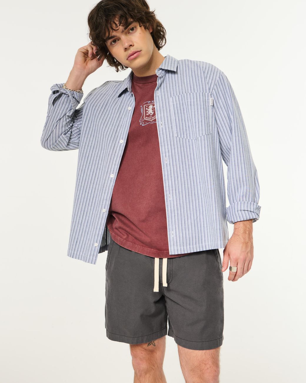 Hollister Gray Mid-thigh Linen-blend Pull-on Shorts for men