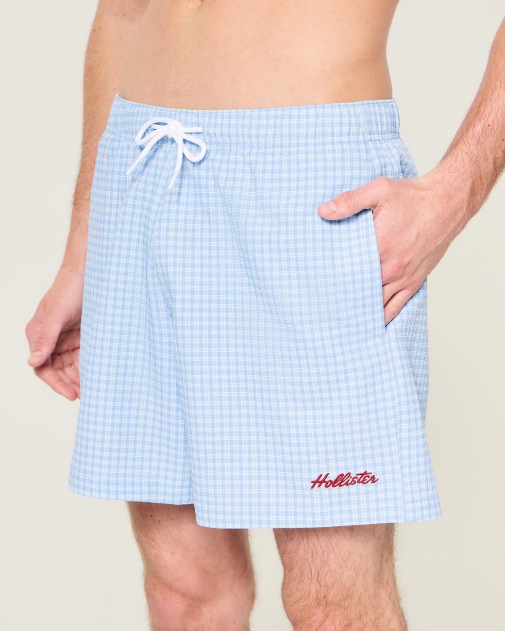 Hollister Blue Mid-thigh Swim Trunks for men