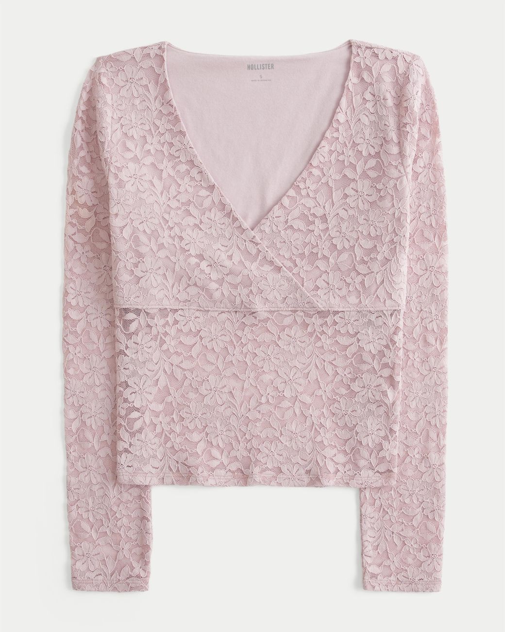 Hollister Pink Lace Long-sleeve Wrap-front Top