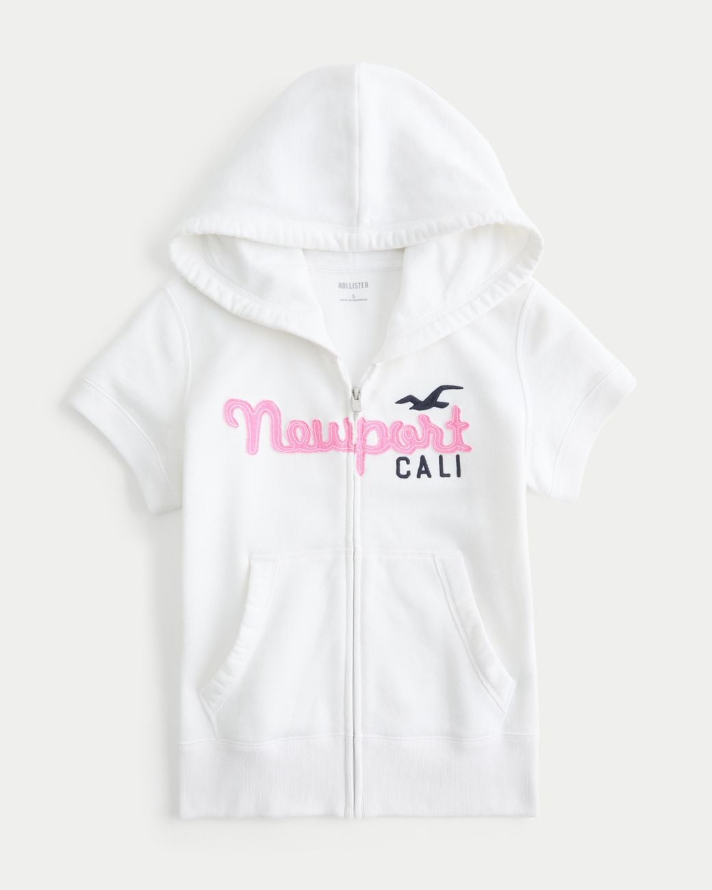Hollister White Hollister Feel Good Short-sleeve Logo Graphic Hoodie