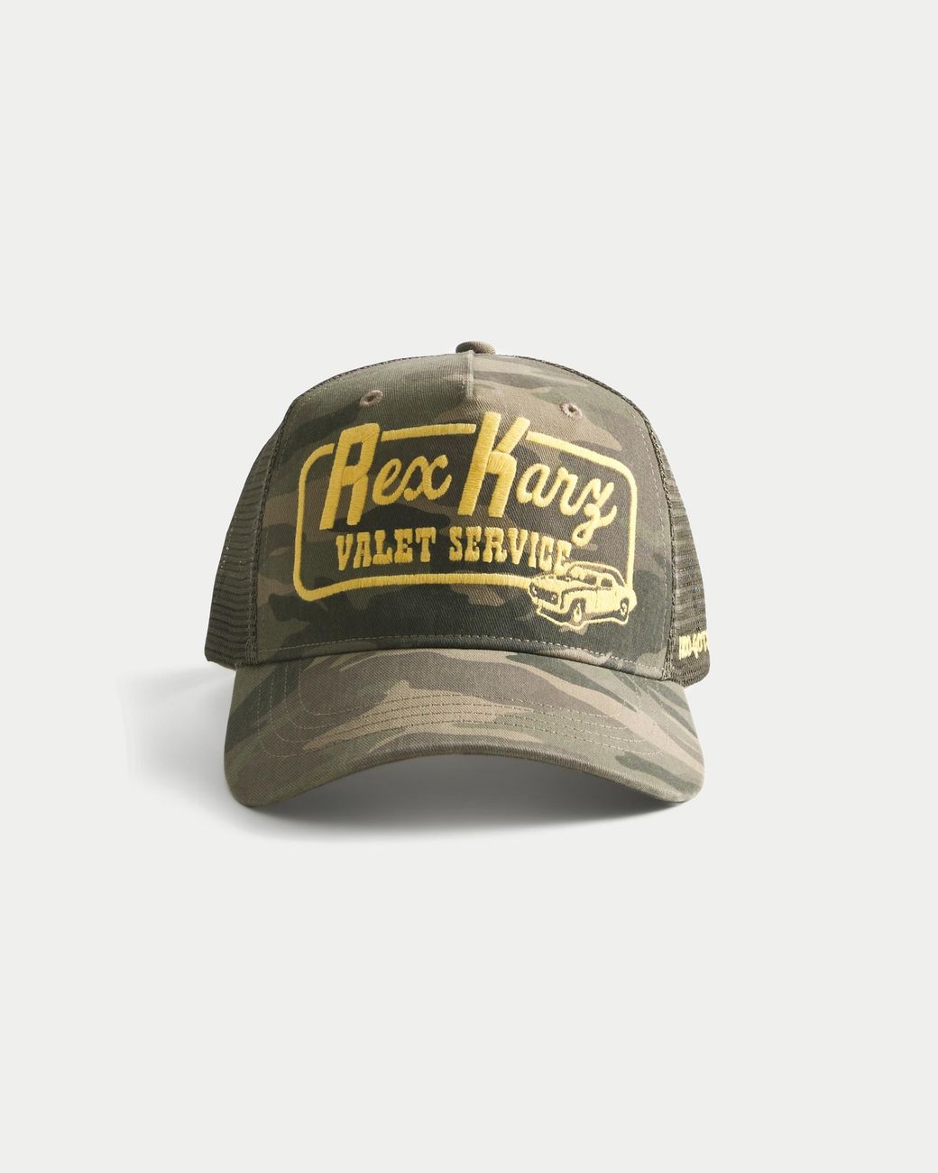 Hollister Multicolor Rex Karz Graphic Camo Trucker Hat for men