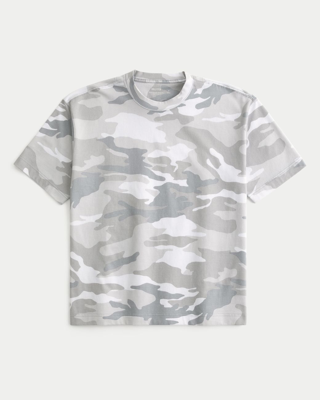 Hollister Gray Boxy Heavyweight Cotton Camo Crew T-shirt for men