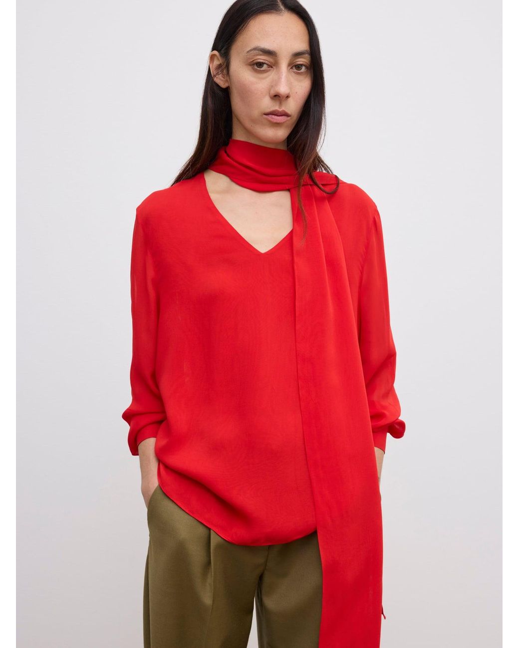 House of Dagmar Red Chiffon Scarf Blouse