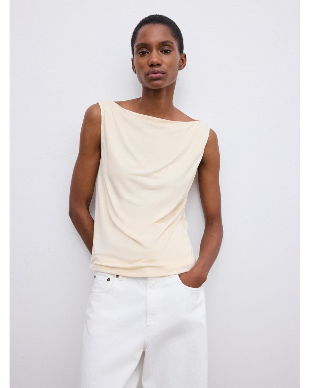 House of Dagmar White Square Neck Top