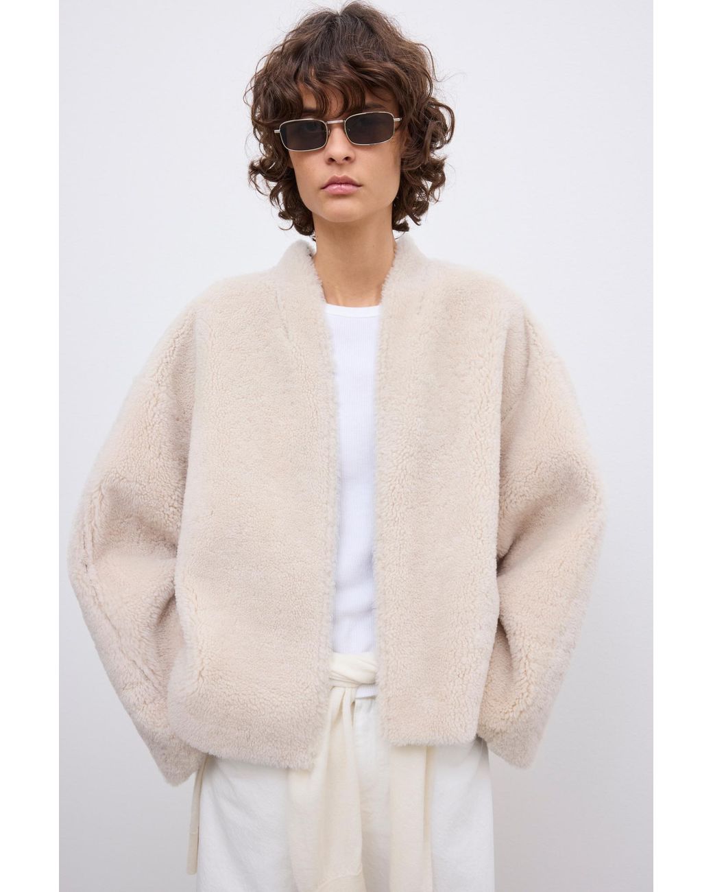 House of Dagmar White Short Shearling Jkt