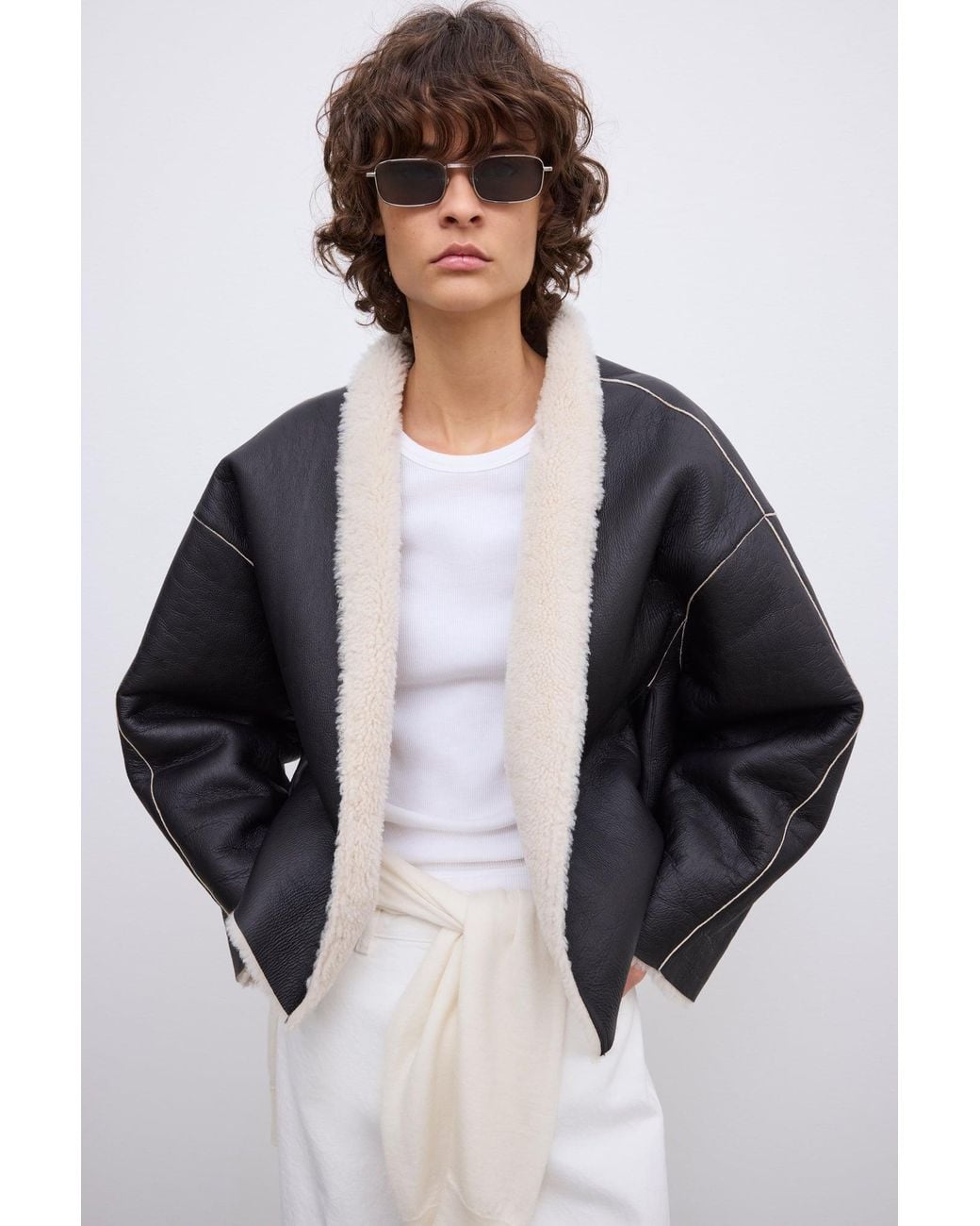 House of Dagmar White Short Shearling Jkt