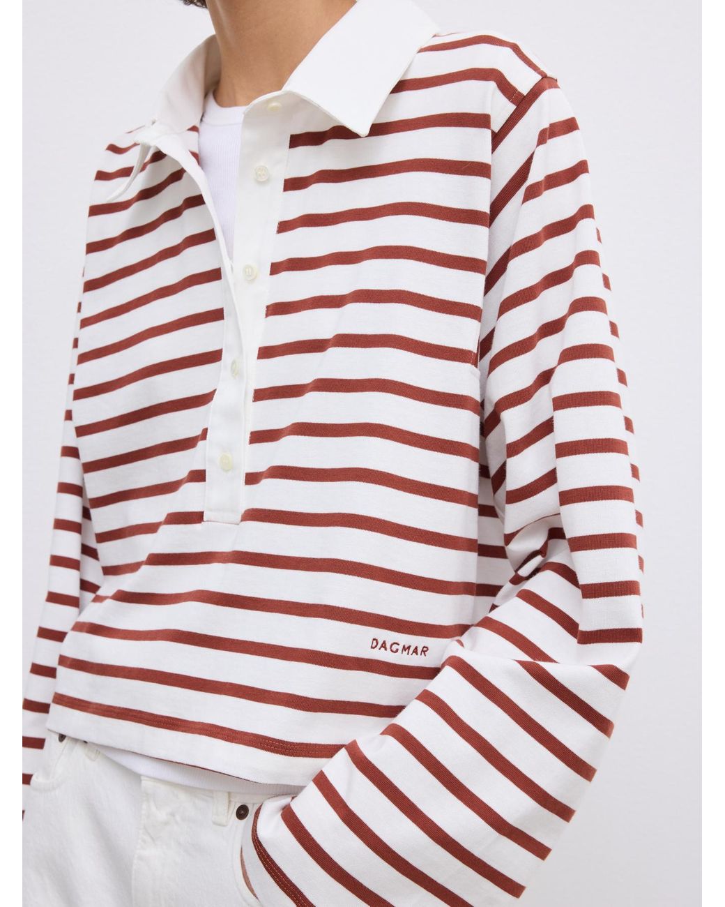 House of Dagmar White Striped Rugby Top
