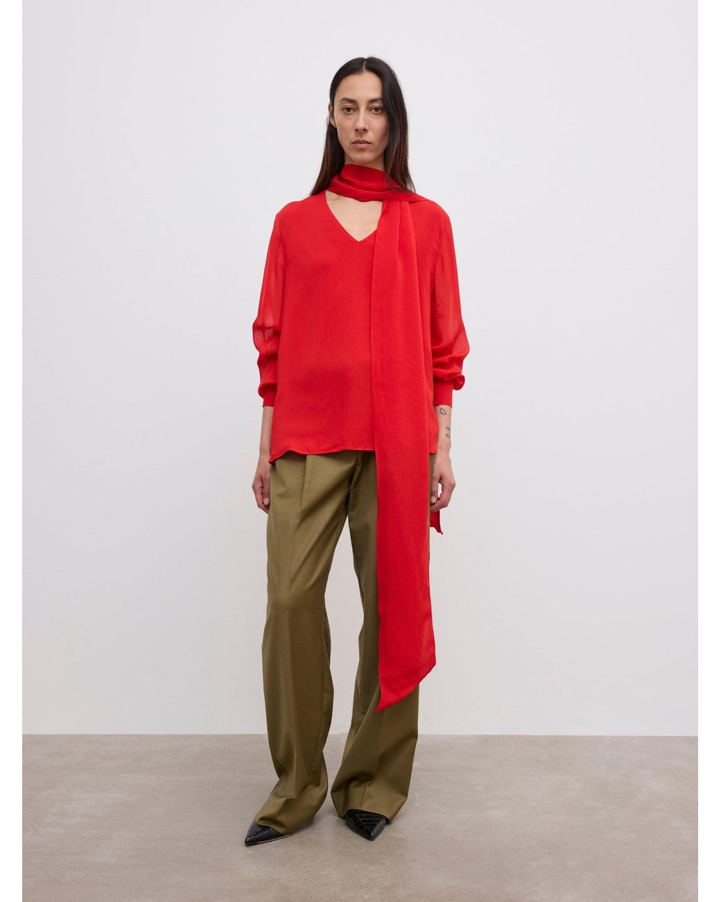 House of Dagmar Red Chiffon Scarf Blouse