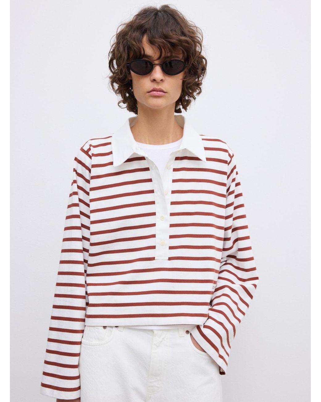 House of Dagmar White Striped Rugby Top