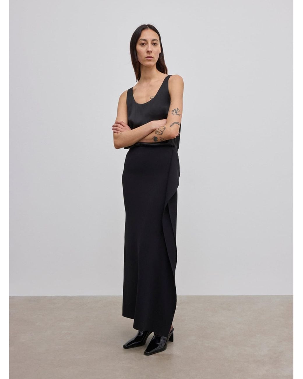 House of Dagmar Black Draped Knit Skirt
