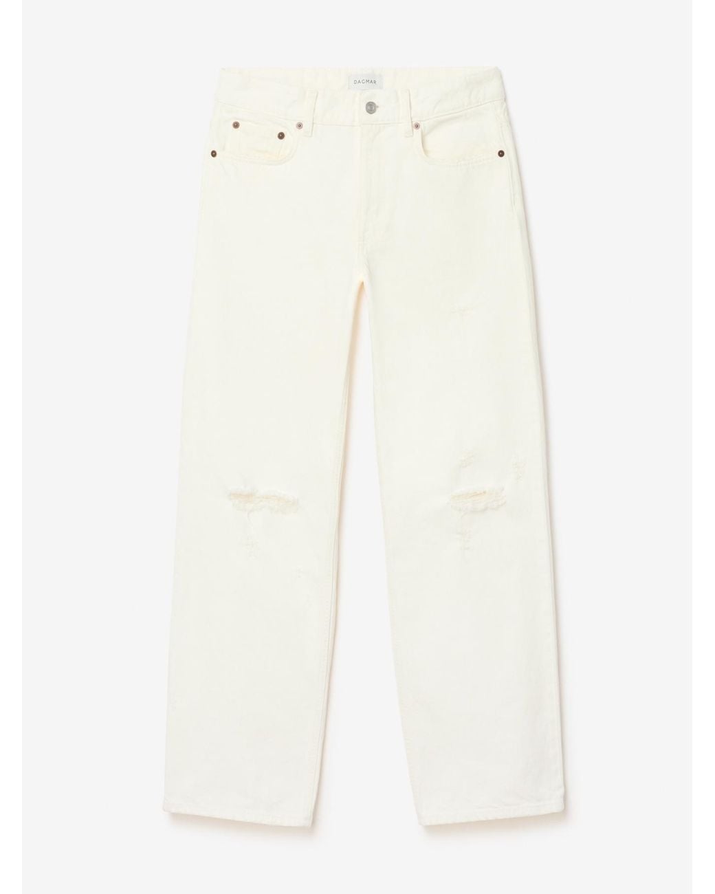 House of Dagmar White Cropped Distressed Denim