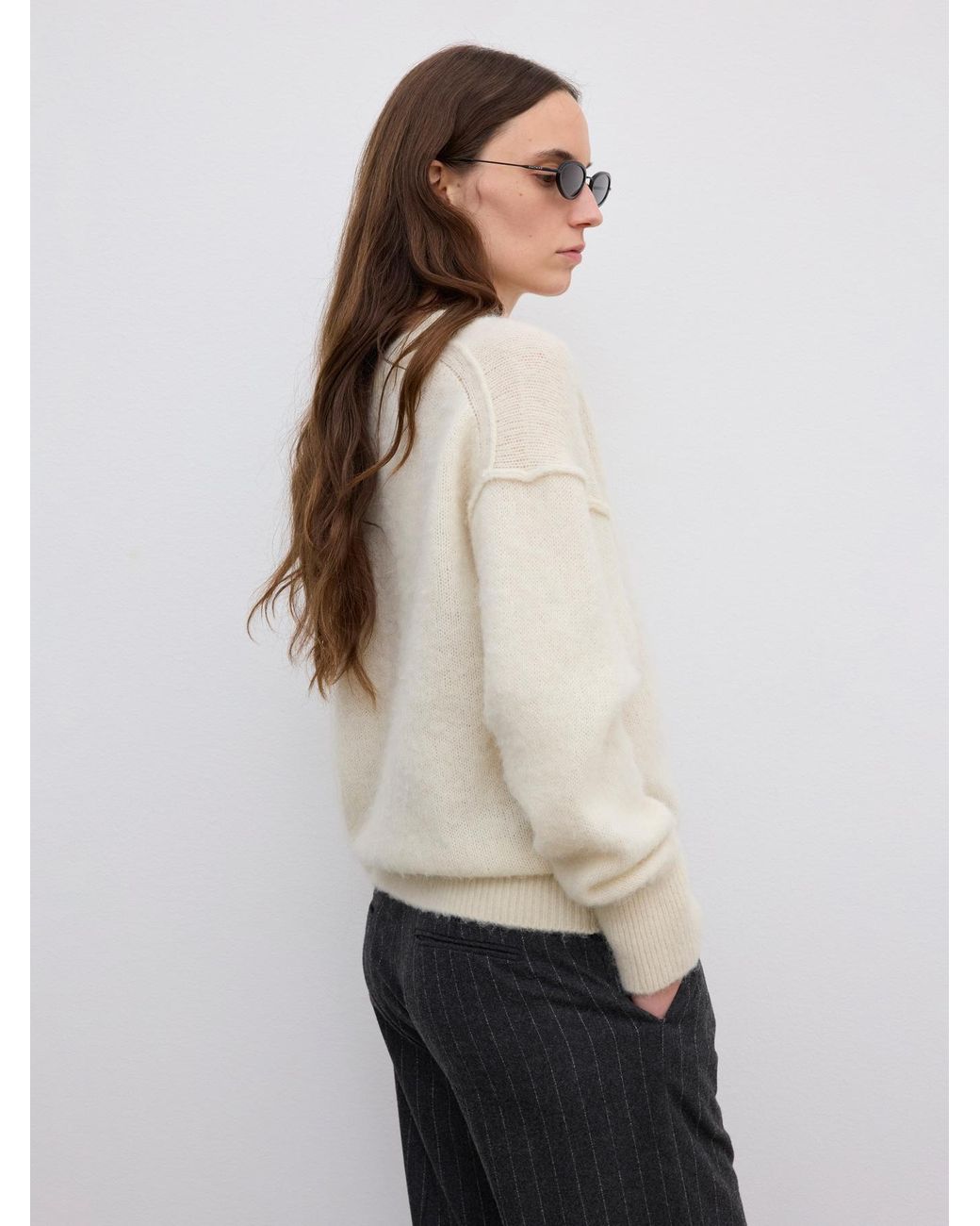 House of Dagmar White V-Neck Alpaca Knit