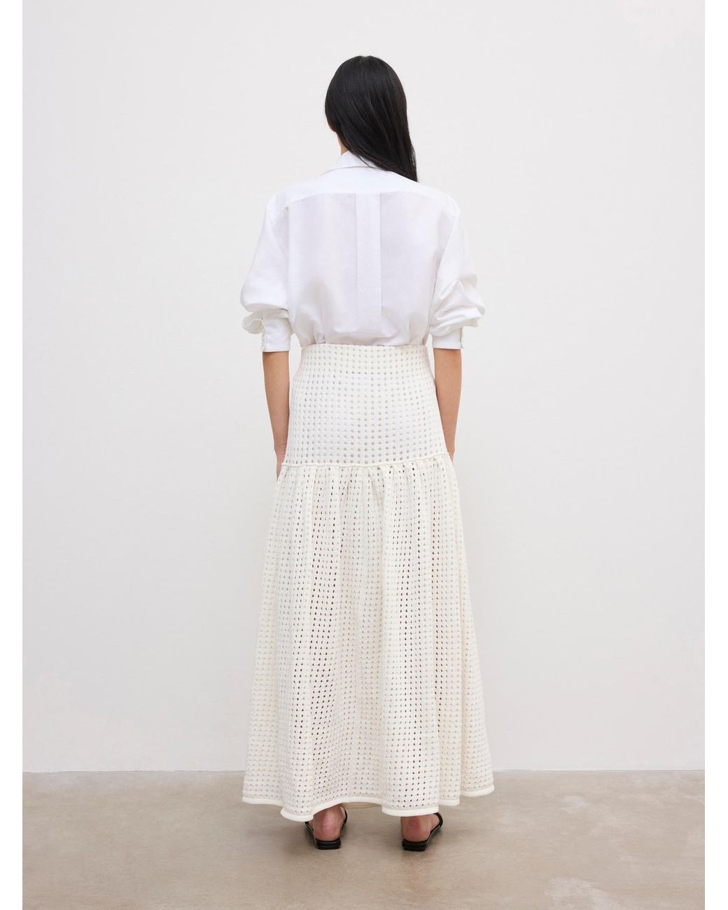 House of Dagmar White Open Knit Maxi Skirt