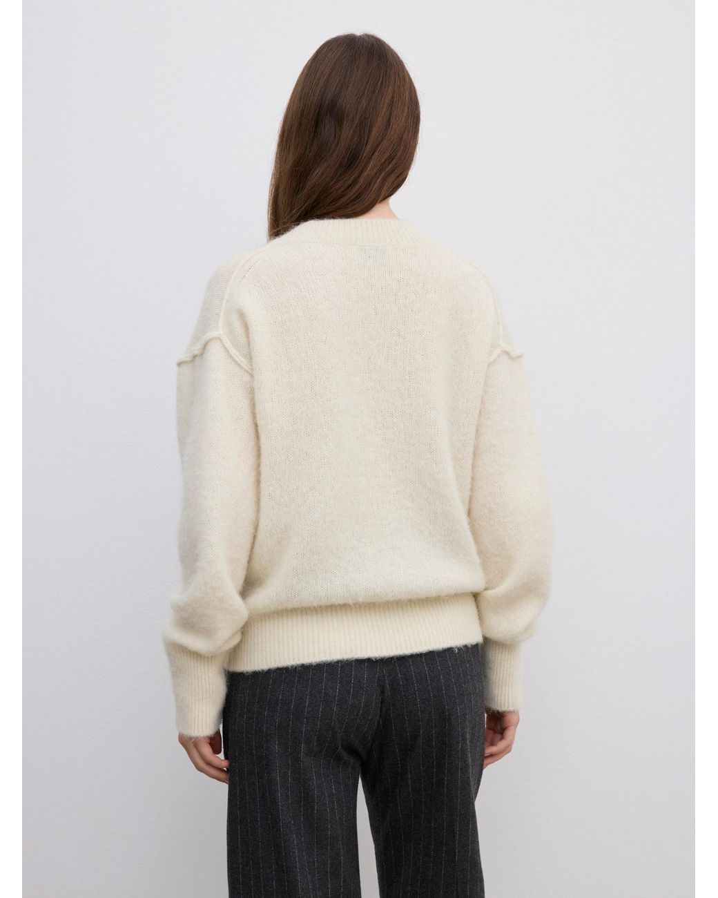 House of Dagmar White V-Neck Alpaca Knit