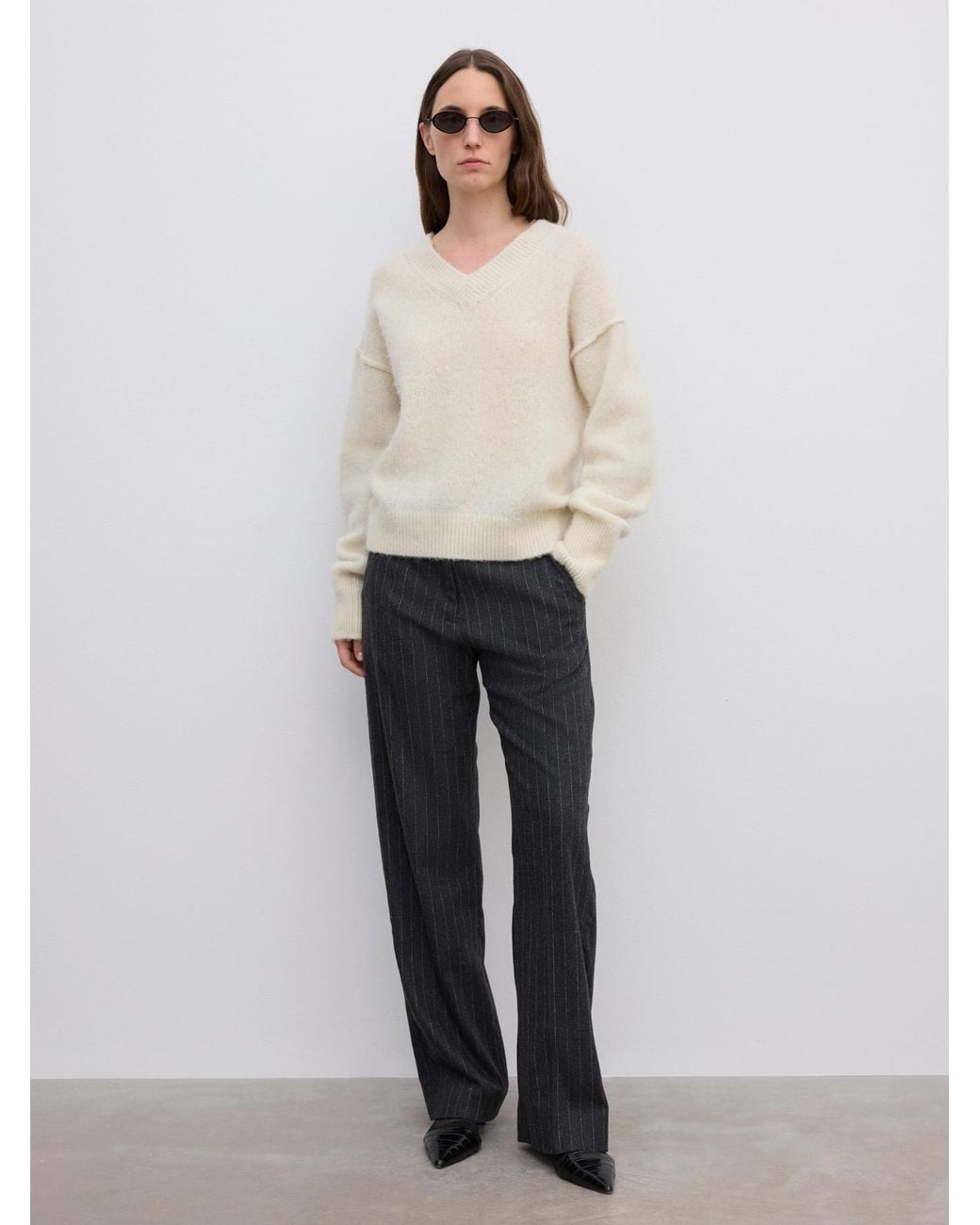 House of Dagmar White V-Neck Alpaca Knit