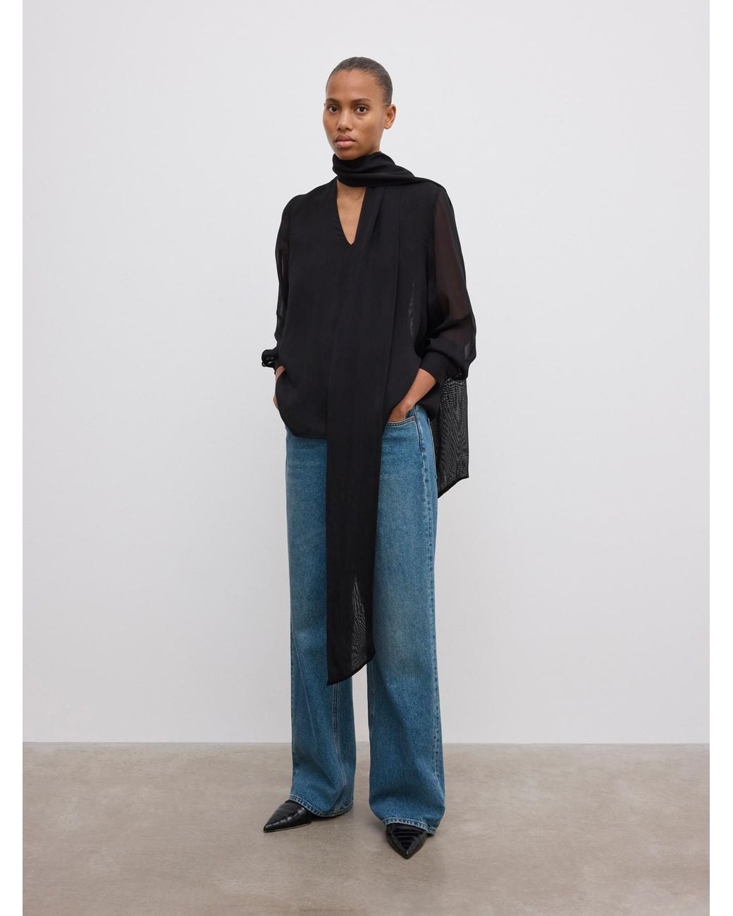 House of Dagmar Blue Chiffon Scarf Blouse