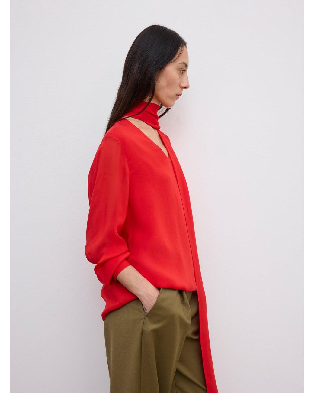 House of Dagmar Red Chiffon Scarf Blouse
