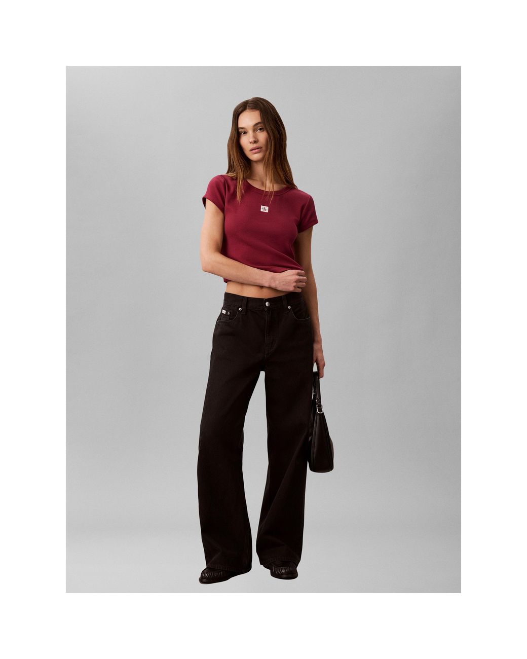 Calvin Klein Purple Woven Ribbed Baby Tee
