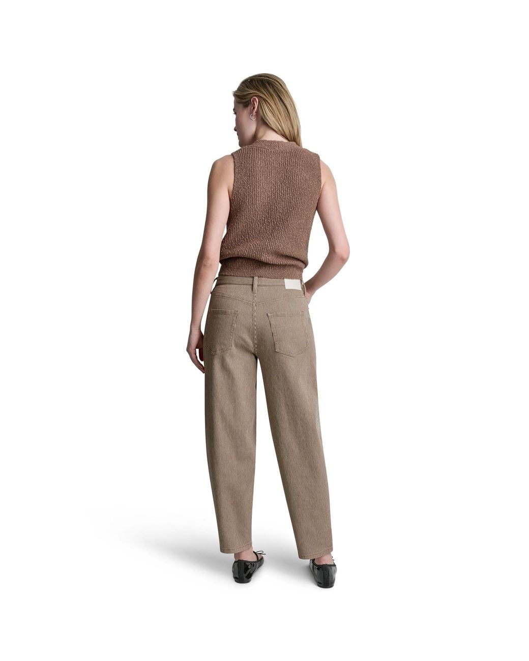 DKNY Brown Sleeveless V-Neck Rib Slub Sweater