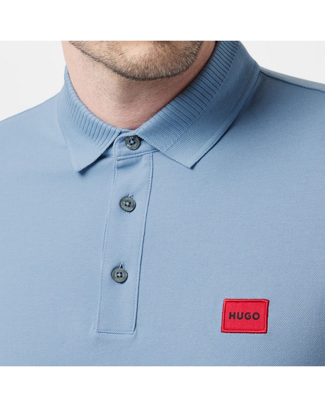 HUGO Blue Deruso Short Sleeve Polo Shirt With Logo Detail And Ribbed Collar for men