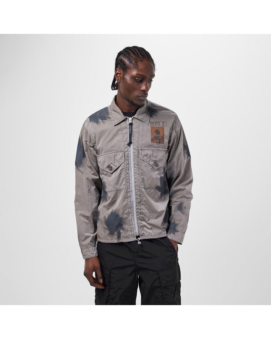 C P Company Gray Seed 2 Zip Overshirt for men
