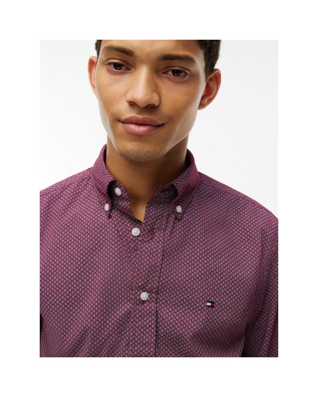 Tommy Hilfiger Purple Cotton Long-Sleeve Geometric Print Shirt for men