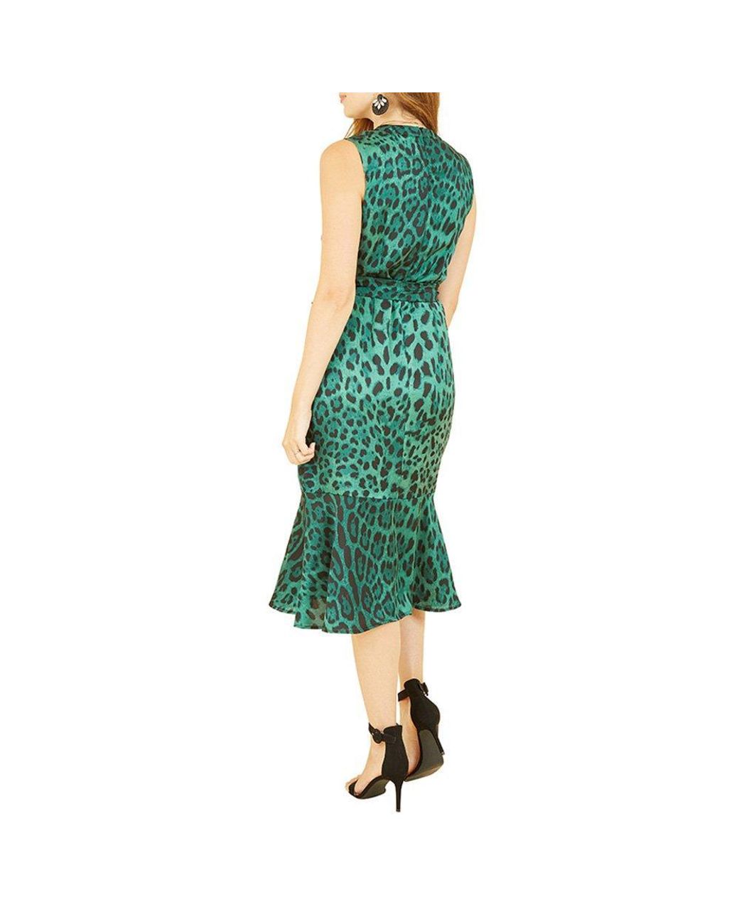 Mela London Green Animal Print Satin Midi Wrap Dress