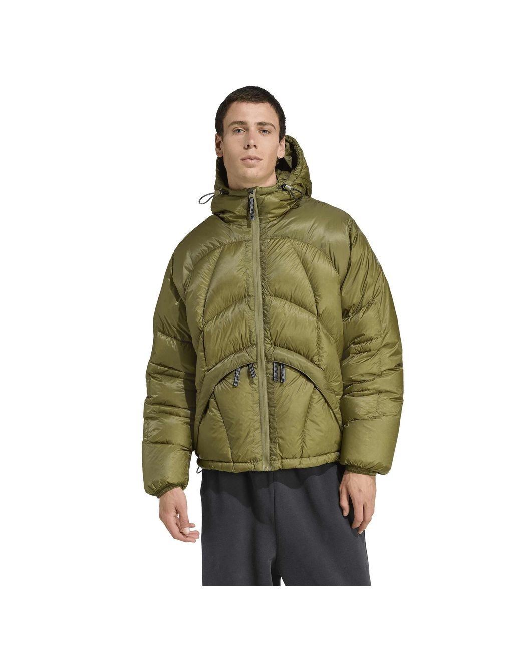 Adidas Green Eqt Full-Zip Hooded Short Puffer Jacket for men