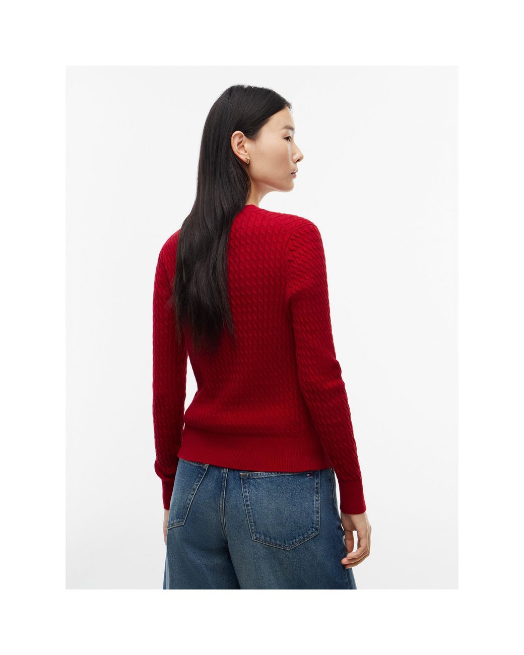 Tommy Hilfiger Red Cable Fine Knit Cotton Long-Sleeve Jumper
